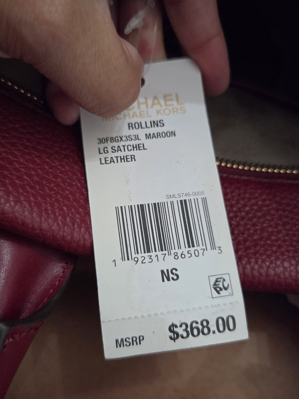 NWT Michael Kors Rollins Large Leather Satchel Bag Maroon - Picture 7 of 8